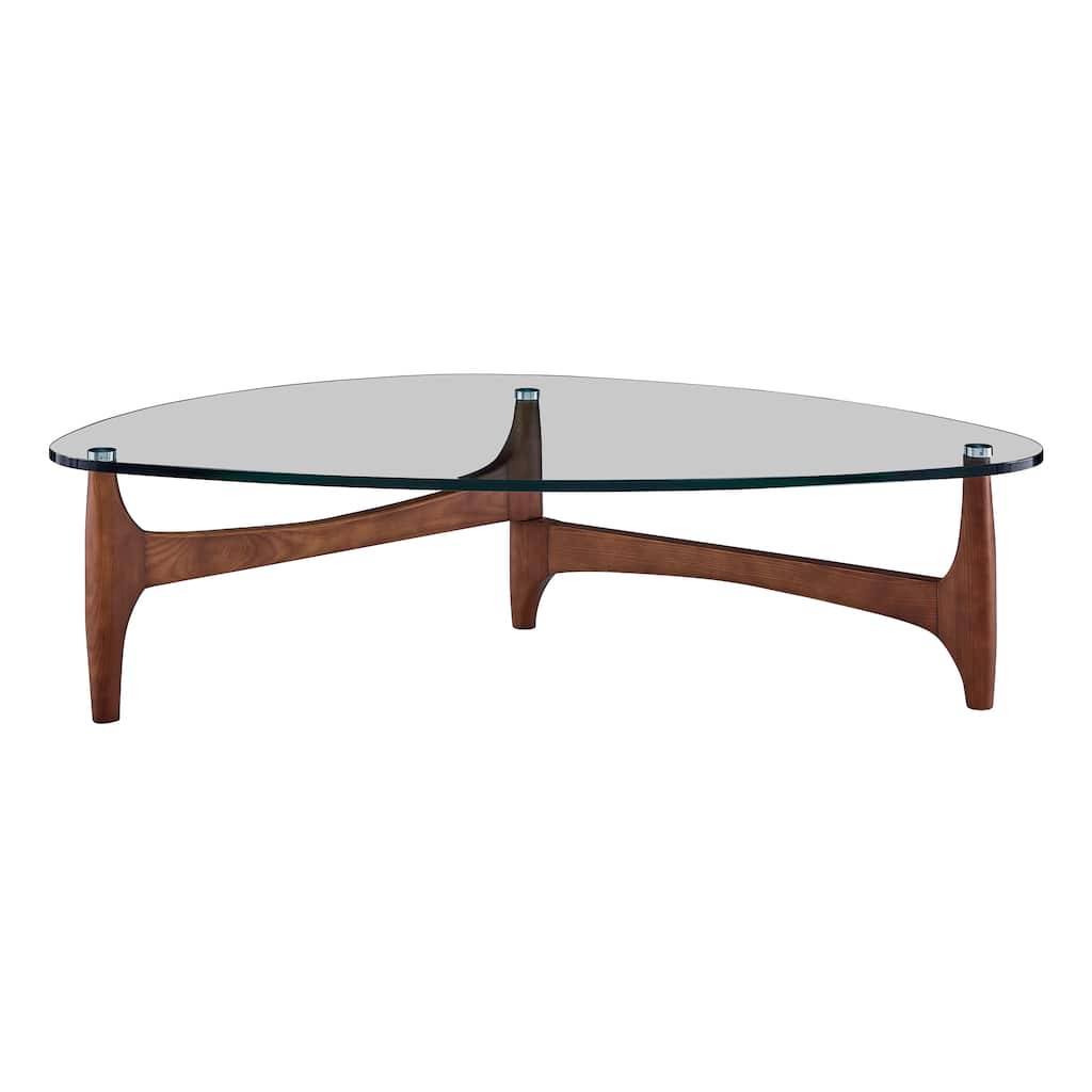 Ledell 51" Coffee Table in Clear Glass with Walnut Base