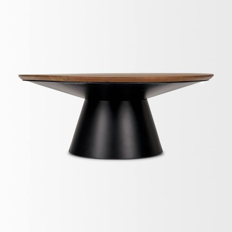 HomeRoots 40" Brown and Black Solid Wood and Iron Round Pedestal Coffee Table - 40' X '16.5' X '40