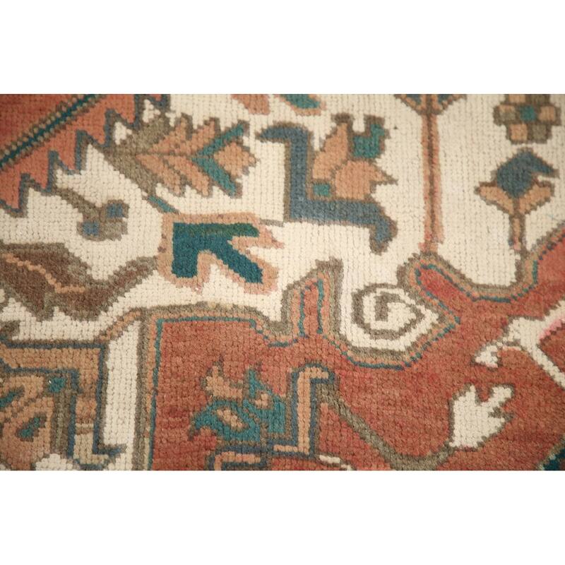 Hand Knotted Oriental 100% Wool Carpet Traditional Medallion Coral Heriz Area Rug - 10' 6'' X 7' 6''