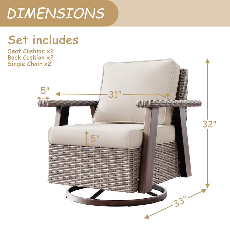 Cozywor Wicker Patio Outdoor Swivel Rocking Chair (Set of 2)