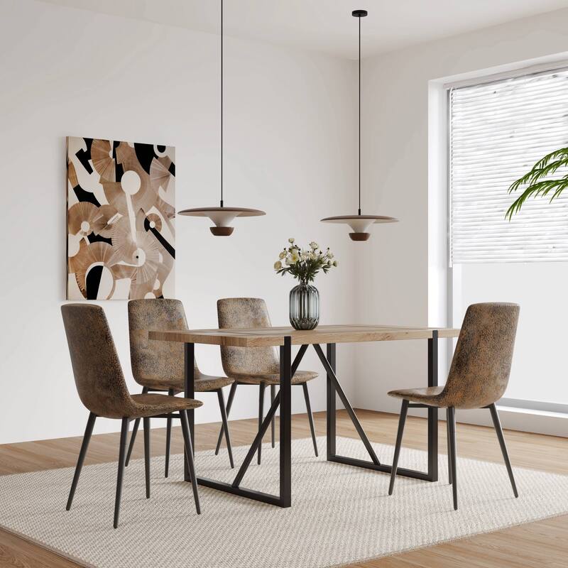 Set of 4 Modern Upholstered Dining Accent Chairs with Metal Legs