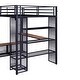 preview thumbnail 11 of 9, Full Size Metal Loft Bed with Storage Iron Mesh and MDF Shelves, Heavy Duty Loft Bedframe with Open Style Wardrobe and Ladder