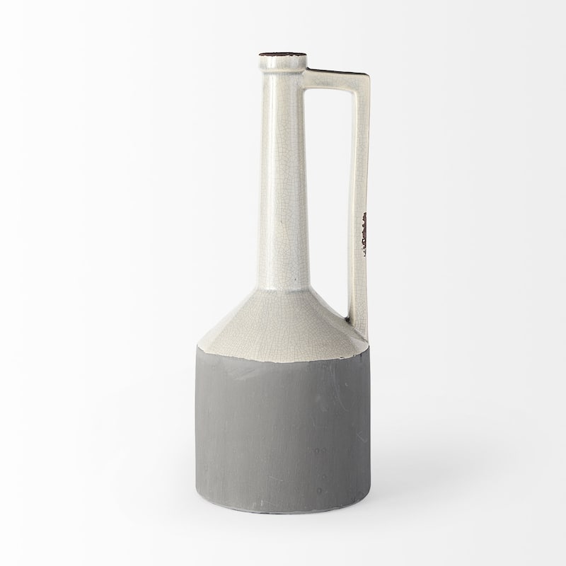 HomeRoots 16" Gray and Off White Ceramic Tall Jug Vase