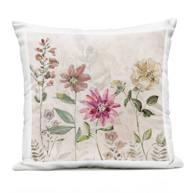Stupell Earthy Natural Flower Blooms Printed Outdoor Throw Pillow Design by Sally Swatland - Accent - Polyester - Beige - Single