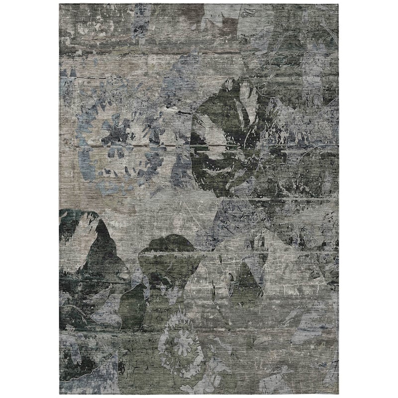 Machine Washable Indoor/ Outdoor Abstract Leaves Chantille Rug