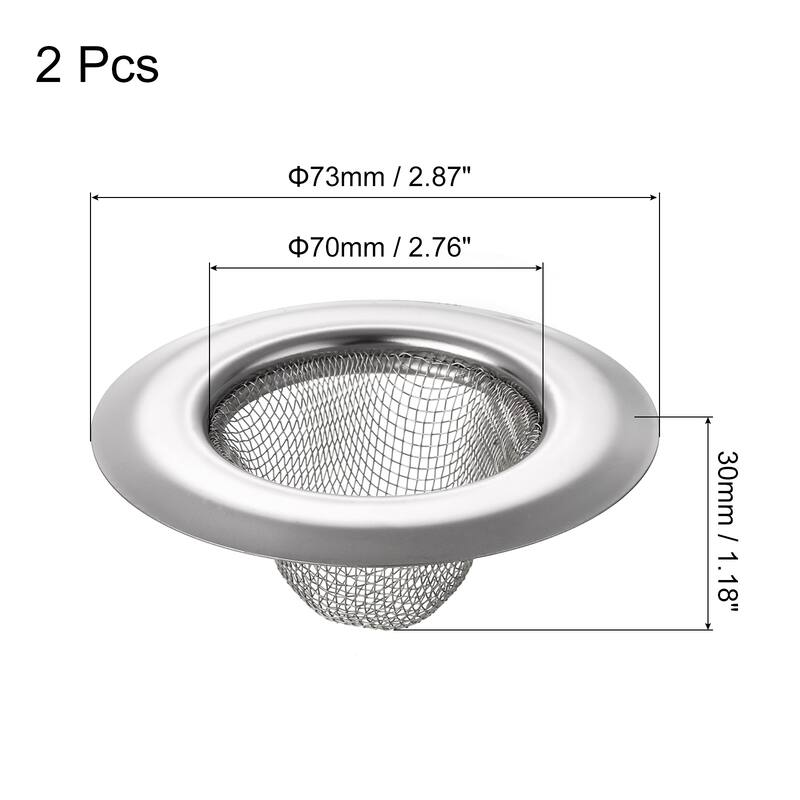 2Pcs Stainless Steel Kitchen Sink Strainer, Silver - 2.87" x 2.76" x 1.18"
