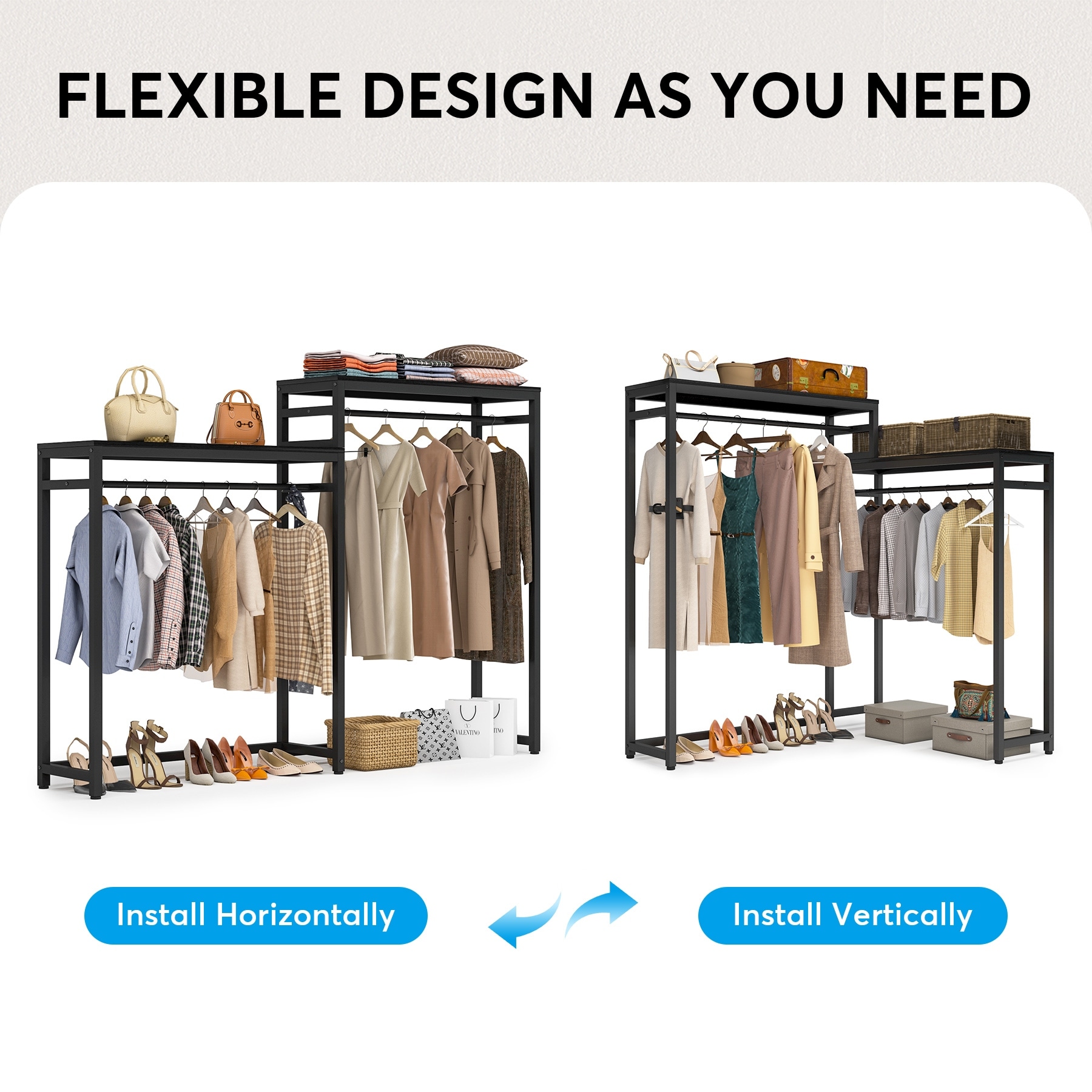 Industrial Small Clothes rack with shelves,freestanding closet  organizer,27'' W X69'' H - On Sale - Bed Bath & Beyond - 34132465