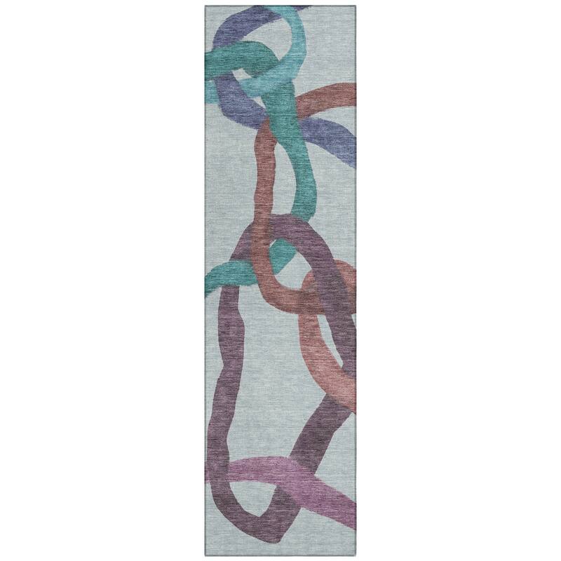 Machine Washable Indoor/ Outdoor Abstract Links Chantille Rug