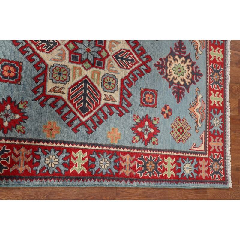 Geometric Blue Kazak Oriental Accent Rug Handmade Wool Carpet - 3'6" x 5'0"