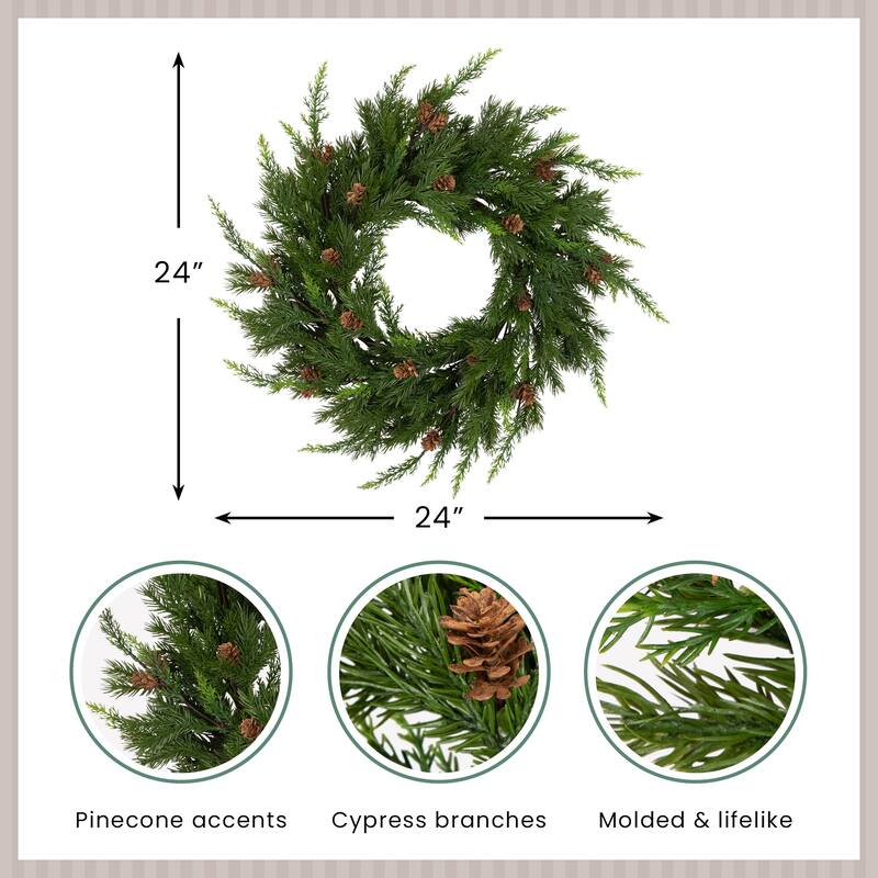Real Touch™️ Cypress Pinecone Artificial Christmas Wreath 24" Unlit