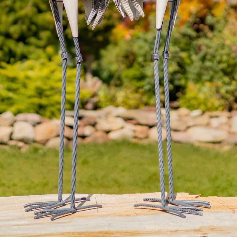 Set of 2 54" Tall Iron Black-Necked White Crane Garden Figurines