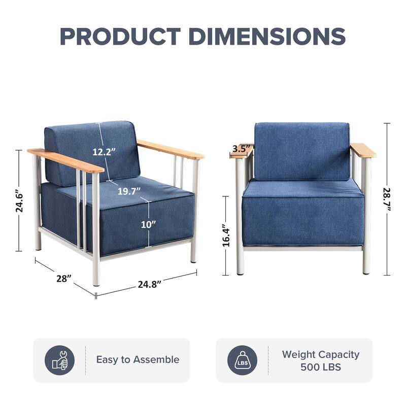Puffin Black Metal Outdoor Lounge Chairs with 10-Inch Olefin Dark Gray Cushions (2-Pack)
