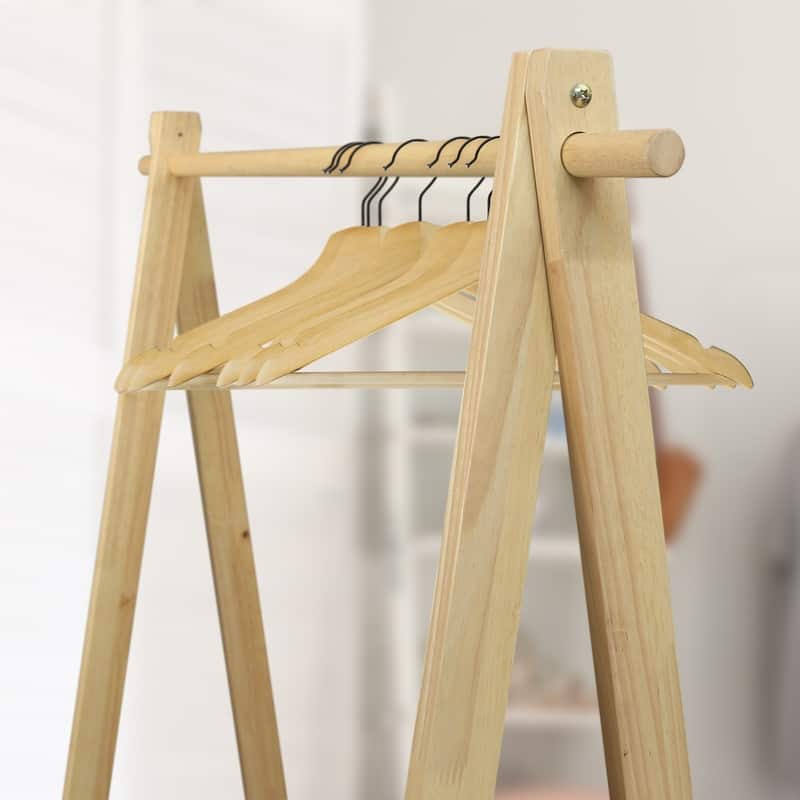 100% Solid Wood Collapsible Aesthetic Clothing Garment Rack - No Tool Assembly - 38"W x 18"D x 60"H