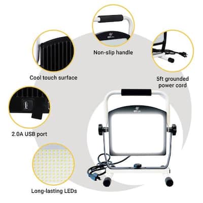 HOMLUX 7000 Lumen LED Work Light with USB - White