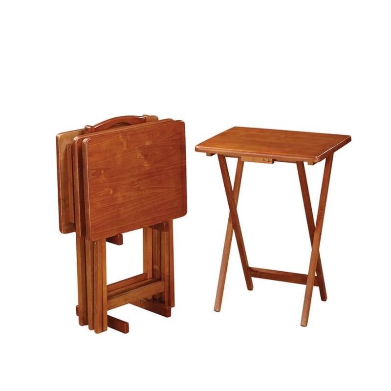 Avondale Solid Wood Traditional Golden Brown 4-piece Tray Table Set with Stand