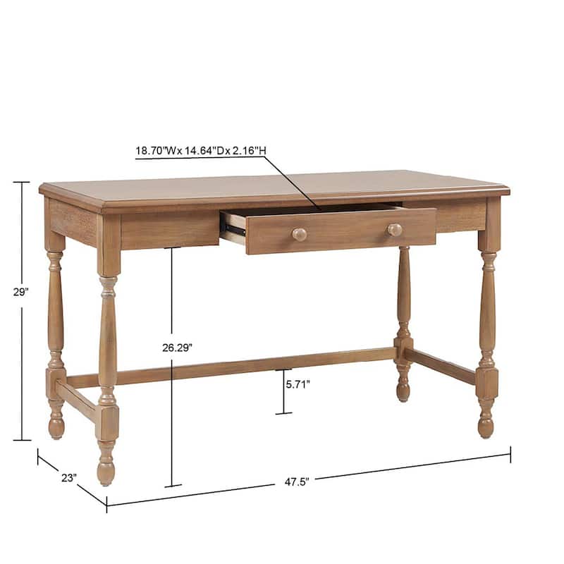 Roomfitters Solid Wood Home Office Writing Desk with Single Drawer and Elegant Turned Legs, Reclaimed Natural
