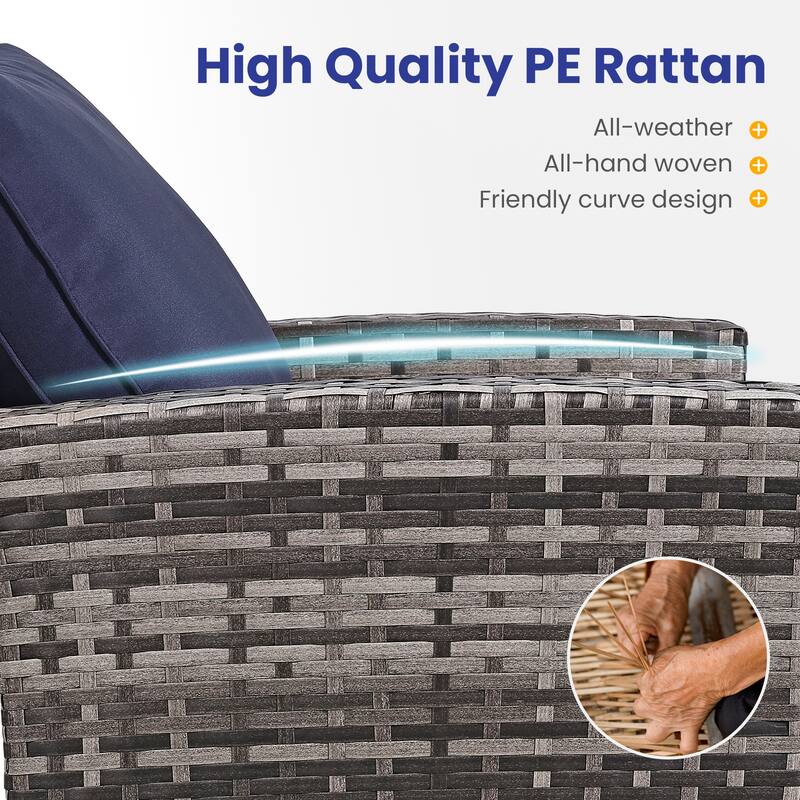 Thicker 4-Piece Wicker Outdoor Sofa Set, 1 Loveseats, 2 Single Sofas, 1 Table