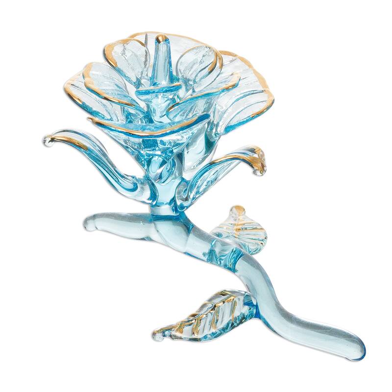 Novica Handmade Celestial Rose Blown Glass Figurine - Blue