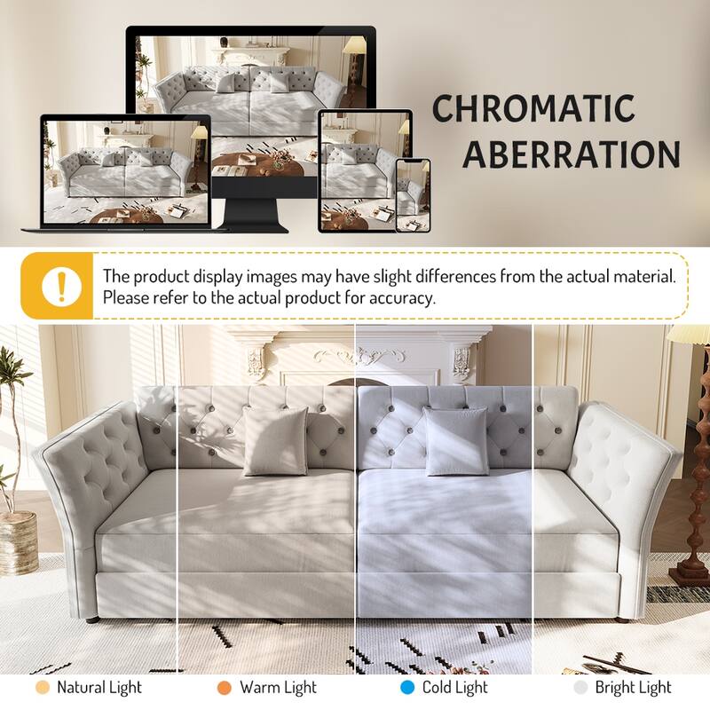 100" Oversize Pull Out Sofa Bed with Tufted Velvet Fabric - Convertible Sleeper Sofa for Living Room, Bedroom