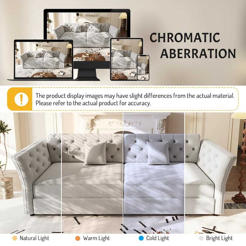 Homy Casa 100"/74" Oversize 4-Seater Convertible Pull Out Sofa Bed with Flower Tufted Velvet