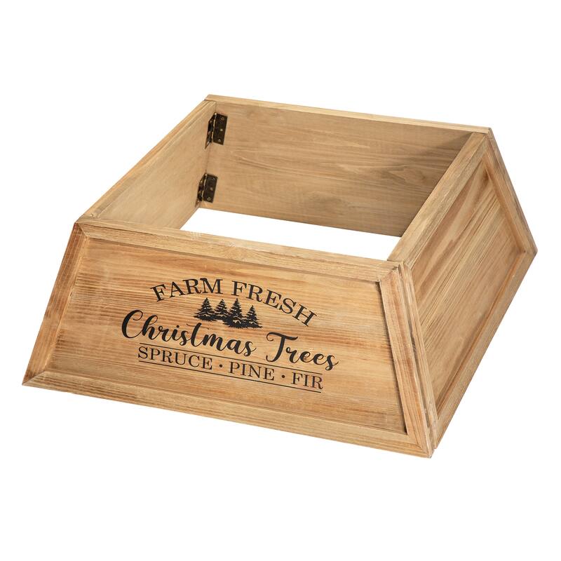 Glitzhome 26"L Wooden Trapezoid Farm Fresh Christmas Tree Collars - 26"L - Natural