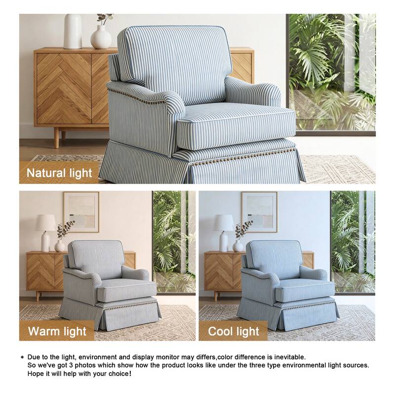 Chenille Swivel Accent Chair with Nailhead Trim Skirt