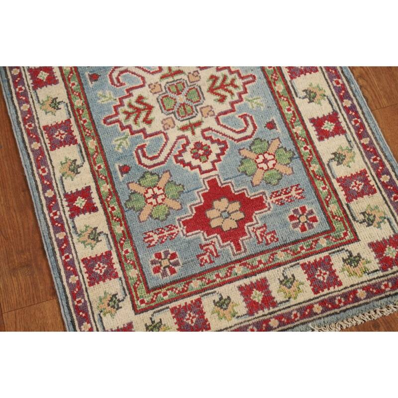 Geometric Blue Kazak Oriental Foyer Rug Handmade Wool Carpet - 2'0" x 3'0"