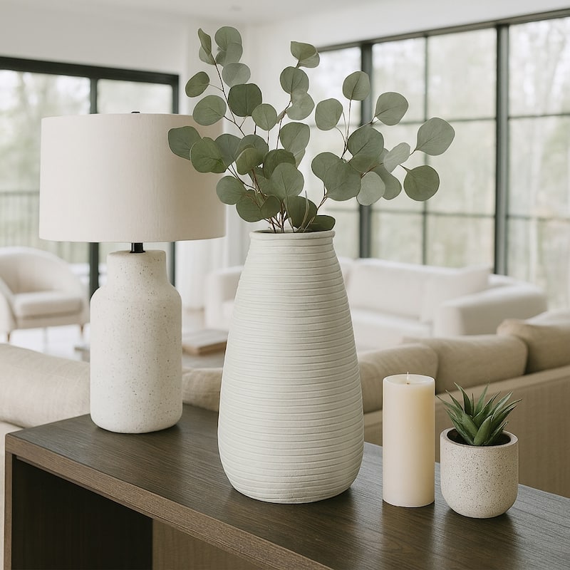 Decorative Modern Ribbed Vase - Teal - 20.0"