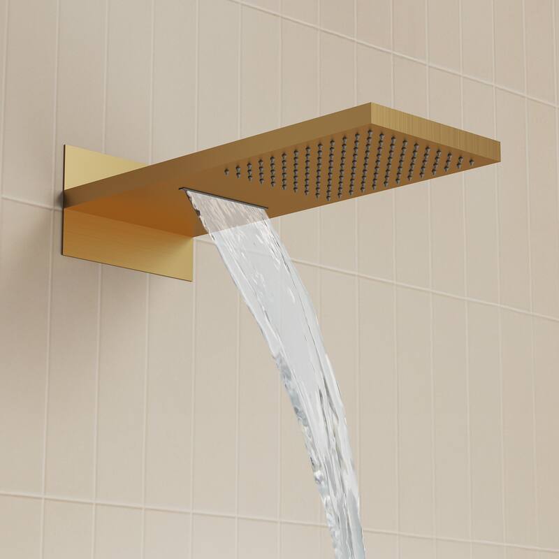 Dual-Function Wall Mounted Waterfall & Rainfall Shower Faucet Set With Rough-In Valve - 22"*10"