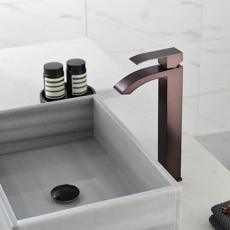 Single Hole Bathroom Vessel Faucet 1 Handle Bathroom Vessel Sink Faucet Waterfall Modern Basin Vanity High Tall Taps No Drain