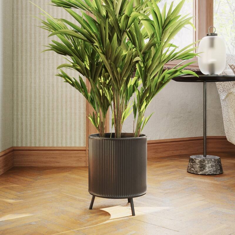 Everett Black Mid-Century Modern Indoor Metal Pot Planter with 3-Leg Metal Base - 13" H  x 10.25" W - Black