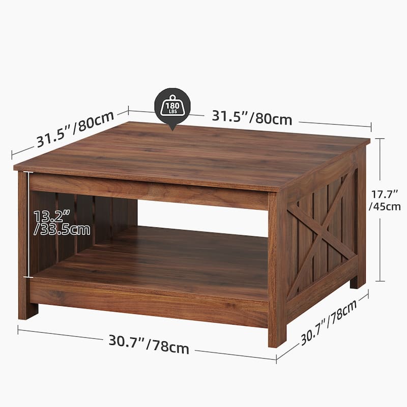 Moasis Farmhouse Coffee Table with Storage for Living Room Square Center Table