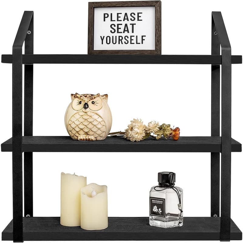 Floating Wall Shelves 3 Tier - 5"D x 17"W x 17"H - Black