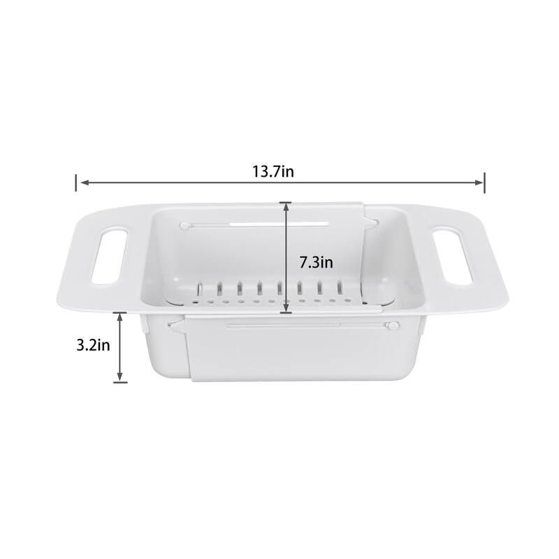 Javlergo Gray Collapsible Over the Sink Colander Adjustable Length PP Plastic Strainer Basket with Side Handles for Fruits