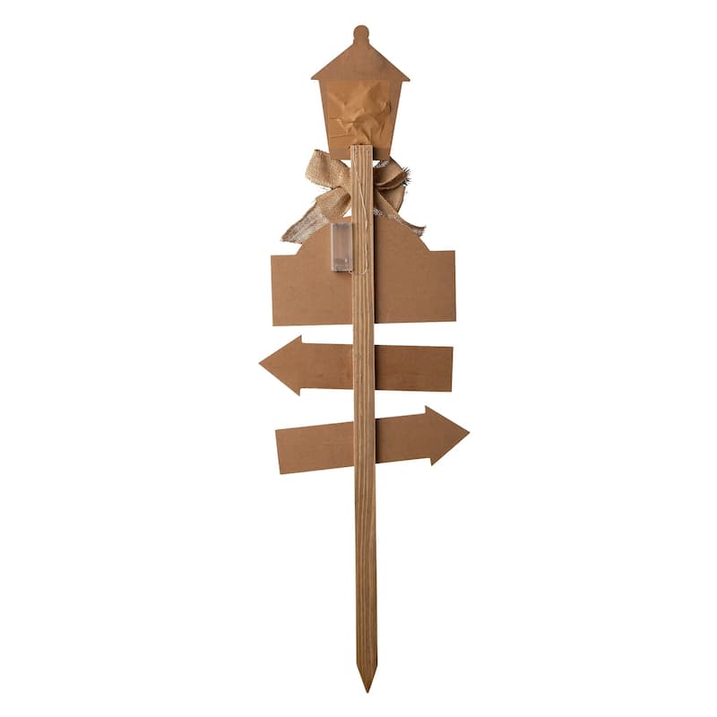 Glitzhome Christmas Lighted Wooden Santa Stop Here Yard Stake Outdoor Decor
