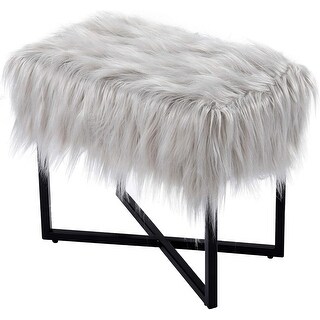 Fluffy Rectangular Vanity Stool with Metal Legs - Compact Footrest for ...