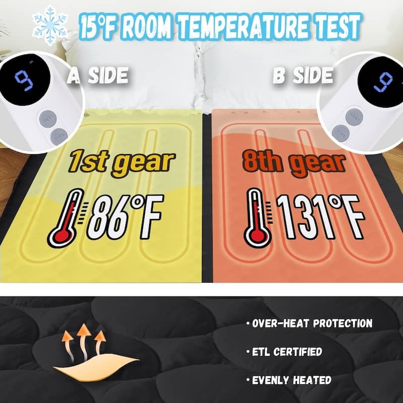 Cotton Blend Electric Heated Mattress Pad - Black