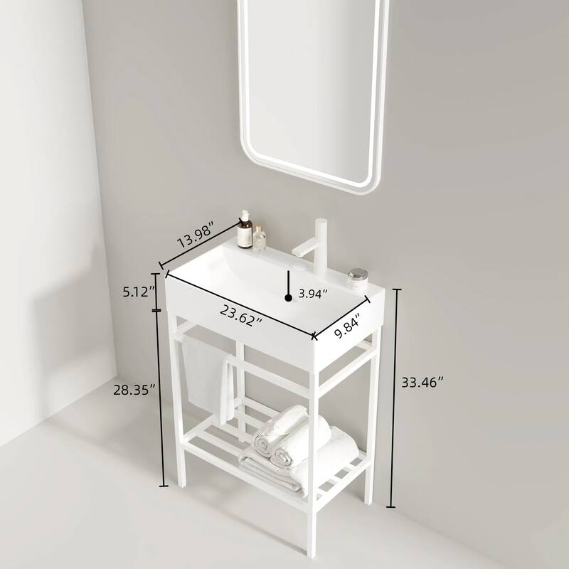 GDF Studio - Lofi 24" Bathroom Vanity with Glossy White Rectangular Ceramic Basin & Open Metal Leg, WITHOUT Faucet