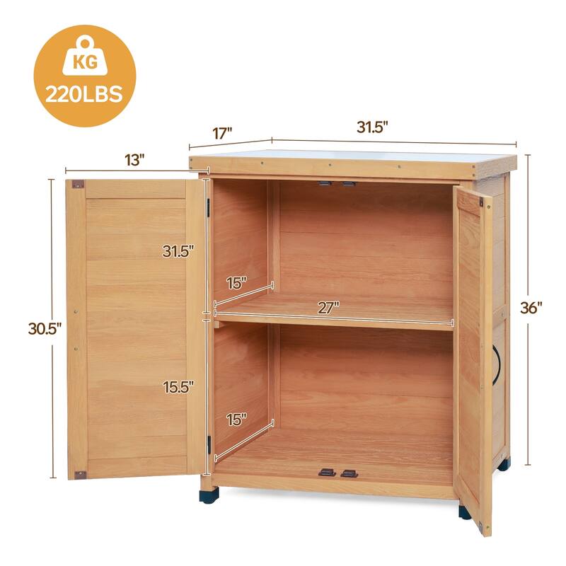 Outdoor Potting Bench with Storage Cabinet, Metal Top & Workstation