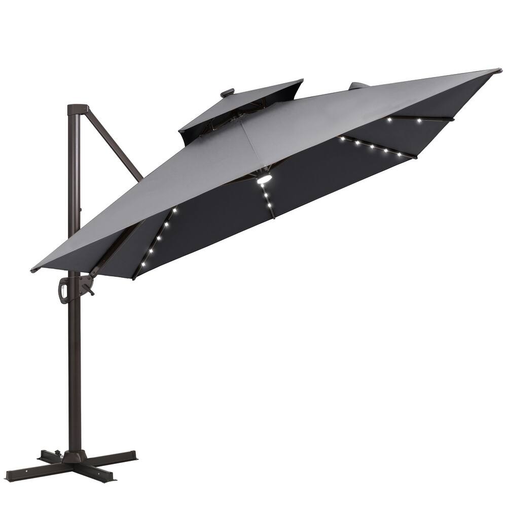 VredHom 10X13 FT Aluminum Outdoor Cantilever Patio Umbrella Solar LED Light