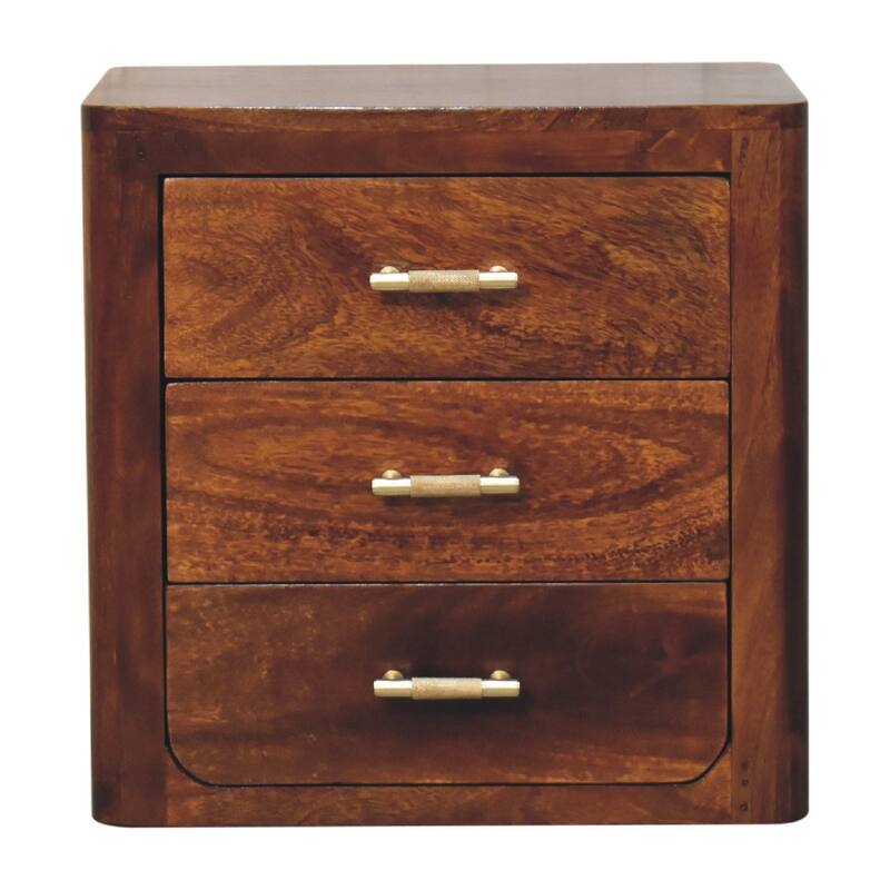 Artisan Furniture Solid Wood Luca Nightstand, Brown with 3 Drawers