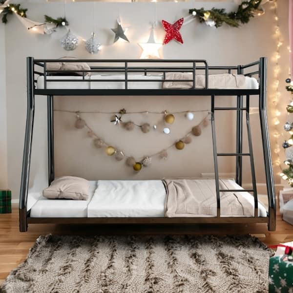 slide 2 of 15, Metal Twin over Full Bunk Bed with Sturdy Construction & Secure Guardrail for Home