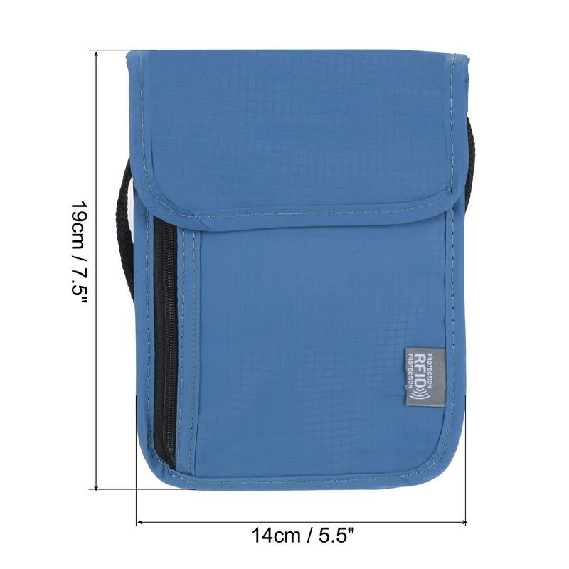 Neck Wallet Travel Pouch, RFID Blocking Travel Document Organizer - Blue
