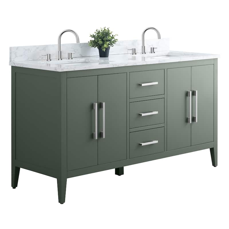 Vanity Art 60" Double Sink Bathroom Vanity Cabinet with Engineered Marble Top