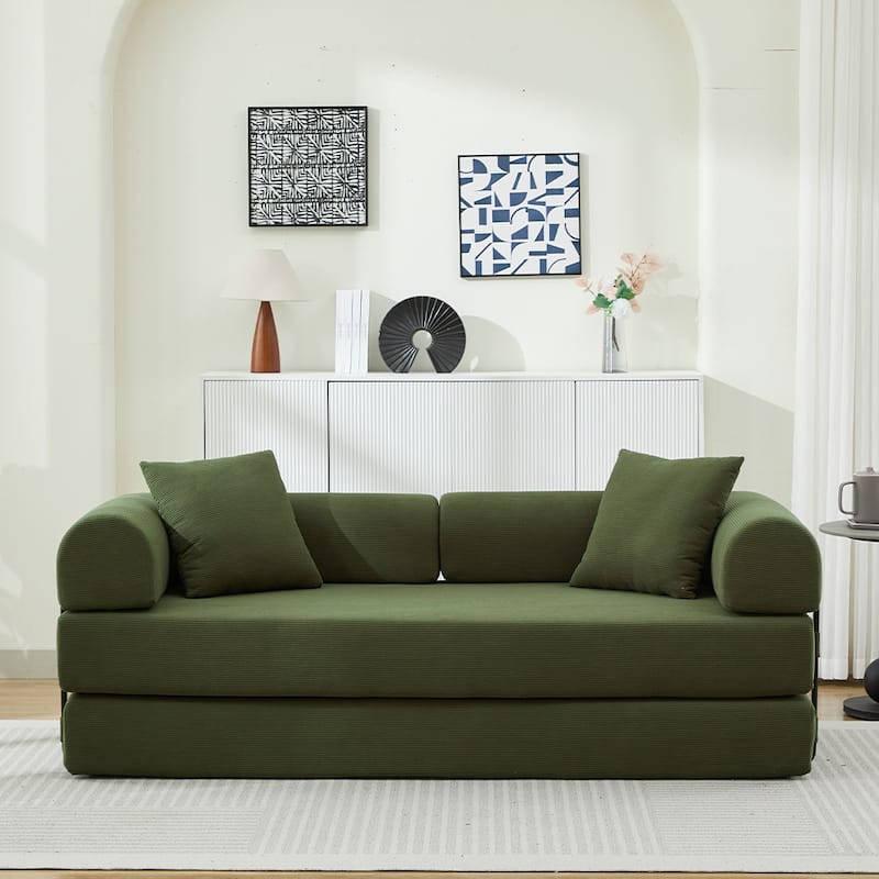 Folding Upholstered Sofa Bed, 78.5" Convertible Sleeper Sofa Bed with 2 Pillows, Fold Out Loveseat Couch, Futon Couch - Green