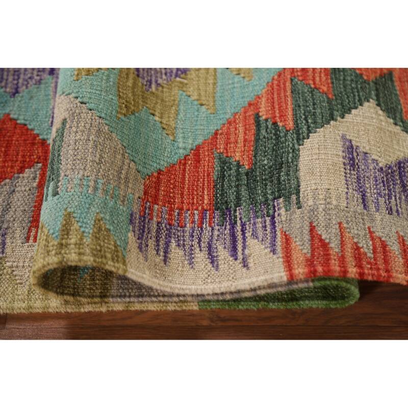 Hand Woven Oriental 100% Wool Carpet Southwestern Geometric Multi-Colored Kilim Runner Rug - 8' 2'' X 2' 8''