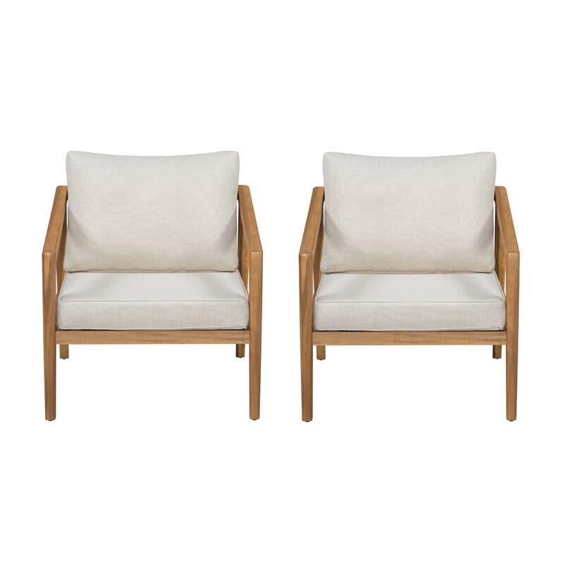Roomfitters Westin Outdoor Acacia Wood Club Chairs with Water Resistant Cushions, Teak Finish Set of 2 - Set of 2 - Teak+ Beige
