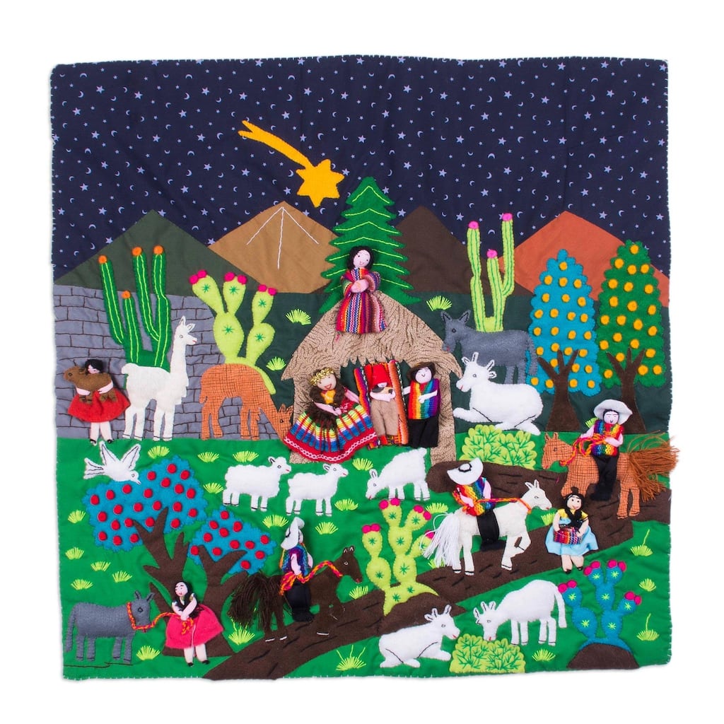 NOVICA Cotton arpillera wall hanging, 'Andean Nativity'