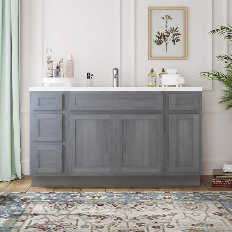 Vanity Art 54" Oak Freestanding Bathroom Vanity Cabinet without Top - Silver