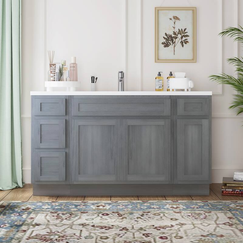 Vanity Art 57" Oak Freestanding Bathroom Vanity Cabinet without Top - Silver